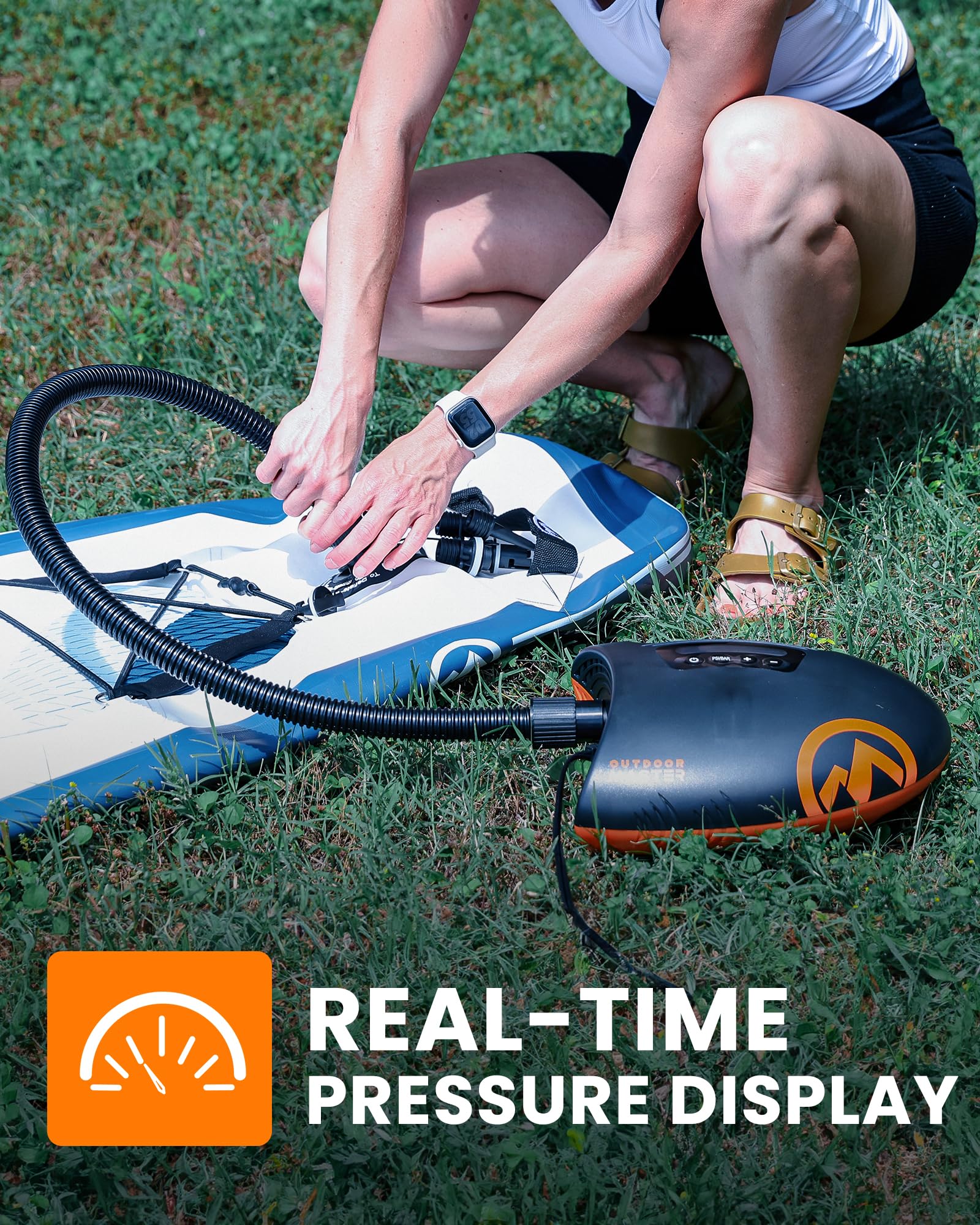 OutdoorMaster Shark 20PSI High Pressure SUP Electric Air Pump with Active Cooling, Dual Stage Inflation, and Digital Display