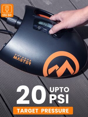 OutdoorMaster Shark 20PSI High Pressure SUP Electric Air Pump with Active Cooling, Dual Stage Inflation, and Digital Display