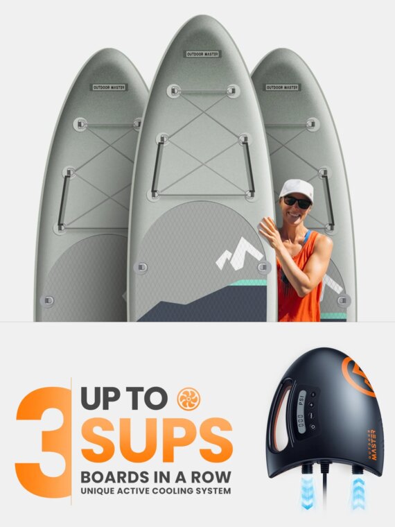 OutdoorMaster Shark 20PSI High Pressure SUP Electric Air Pump with Active Cooling, Dual Stage Inflation, and Digital Display