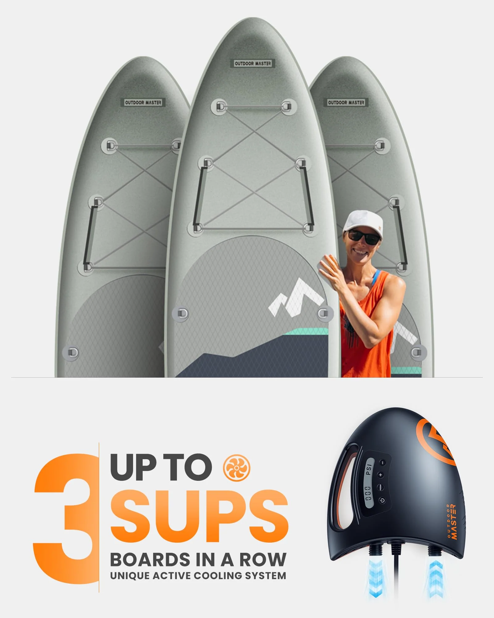 OutdoorMaster Shark 20PSI High Pressure SUP Electric Air Pump with Active Cooling, Dual Stage Inflation, and Digital Display