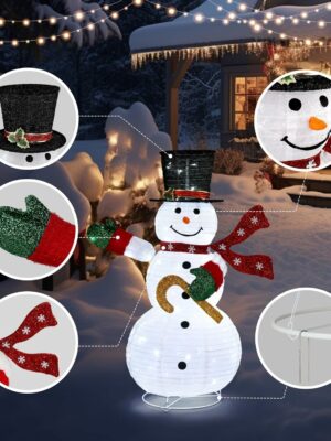 Outvita 4ft Foldable Electric Snowman with 120 LED Lights, Metal Base, for Indoor/Outdoor Christmas Decor