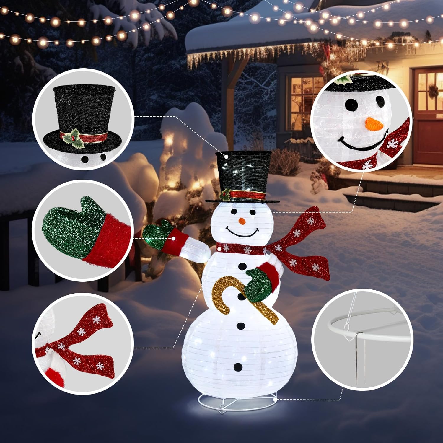 Outvita 4ft Foldable Electric Snowman with 120 LED Lights, Metal Base, for Indoor/Outdoor Christmas Decor