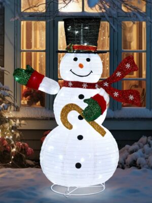 Outvita 4ft Foldable Electric Snowman with 120 LED Lights, Metal Base, for Indoor/Outdoor Christmas Decor