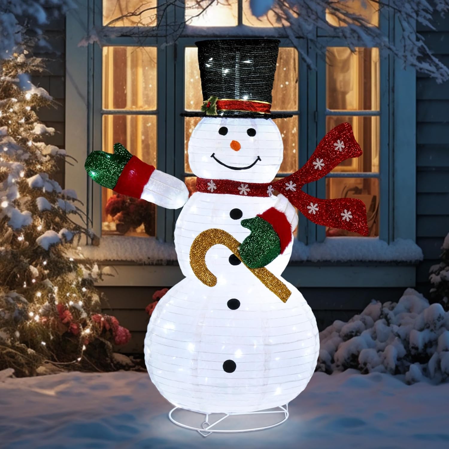 Outvita 4ft Foldable Electric Snowman with 120 LED Lights, Metal Base, for Indoor/Outdoor Christmas Decor