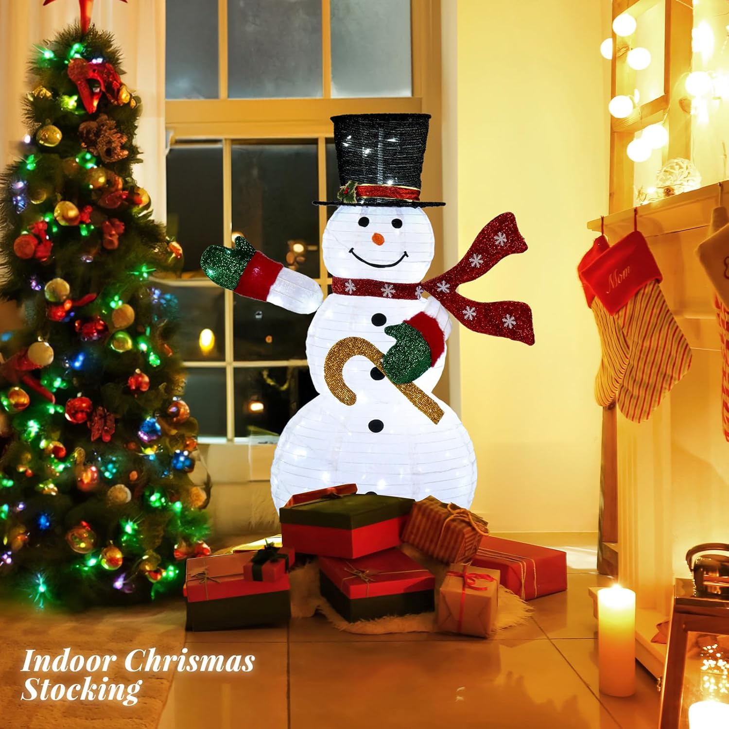 Outvita 4ft Foldable Electric Snowman with 120 LED Lights, Metal Base, for Indoor/Outdoor Christmas Decor