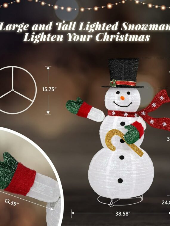 Outvita 4ft Foldable Electric Snowman with 120 LED Lights, Metal Base, for Indoor/Outdoor Christmas Decor