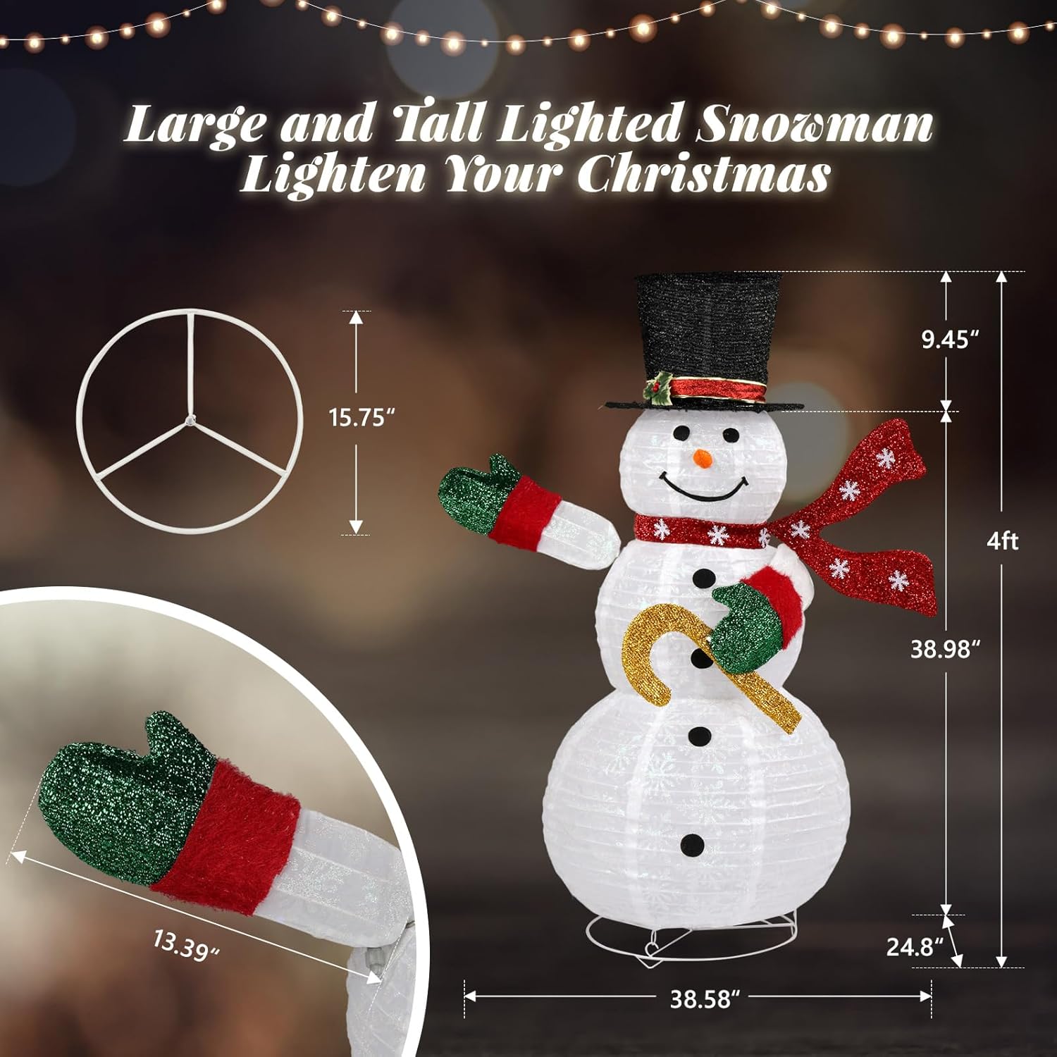 Outvita 4ft Foldable Electric Snowman with 120 LED Lights, Metal Base, for Indoor/Outdoor Christmas Decor