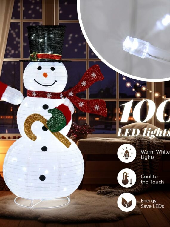 Outvita 4ft Foldable Electric Snowman with 120 LED Lights, Metal Base, for Indoor/Outdoor Christmas Decor