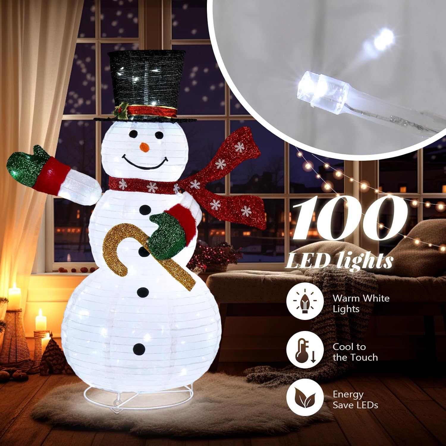 Outvita 4ft Foldable Electric Snowman with 120 LED Lights, Metal Base, for Indoor/Outdoor Christmas Decor