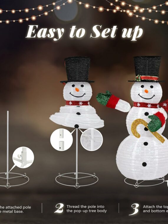 Outvita 4ft Foldable Electric Snowman with 120 LED Lights, Metal Base, for Indoor/Outdoor Christmas Decor
