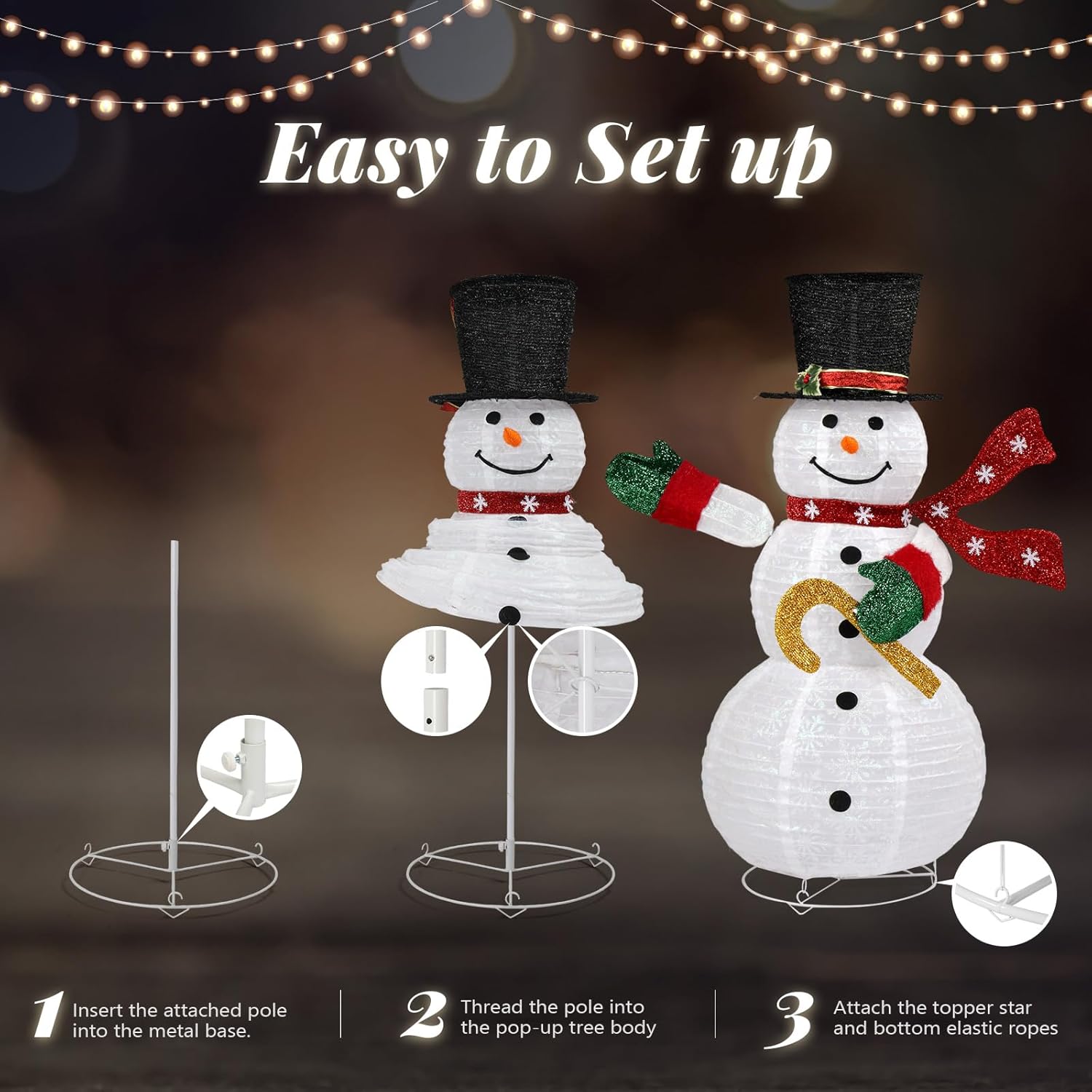 Outvita 4ft Foldable Electric Snowman with 120 LED Lights, Metal Base, for Indoor/Outdoor Christmas Decor