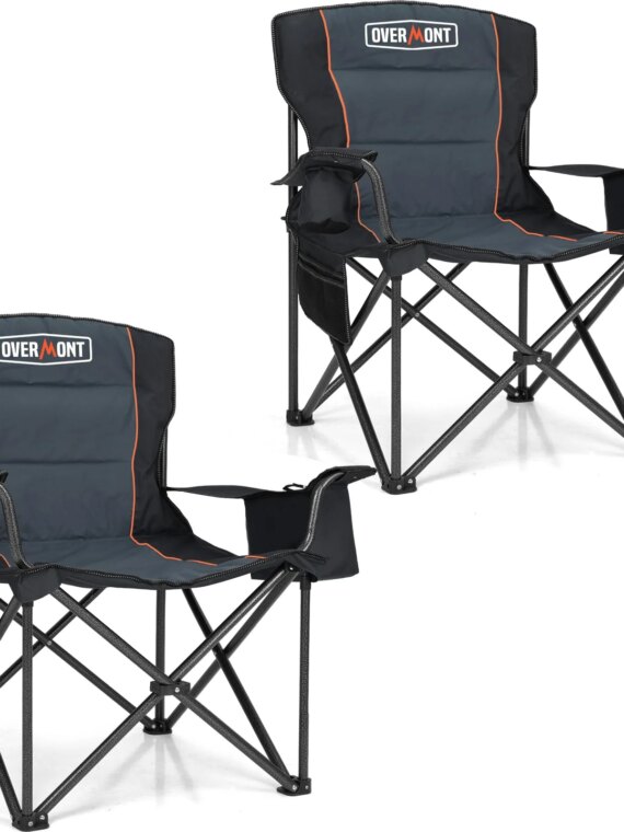Overmont Oversized Folding Camping Chair 2-Pack, 450 lbs Capacity, Durable Oxford Fabric, Portable with Storage