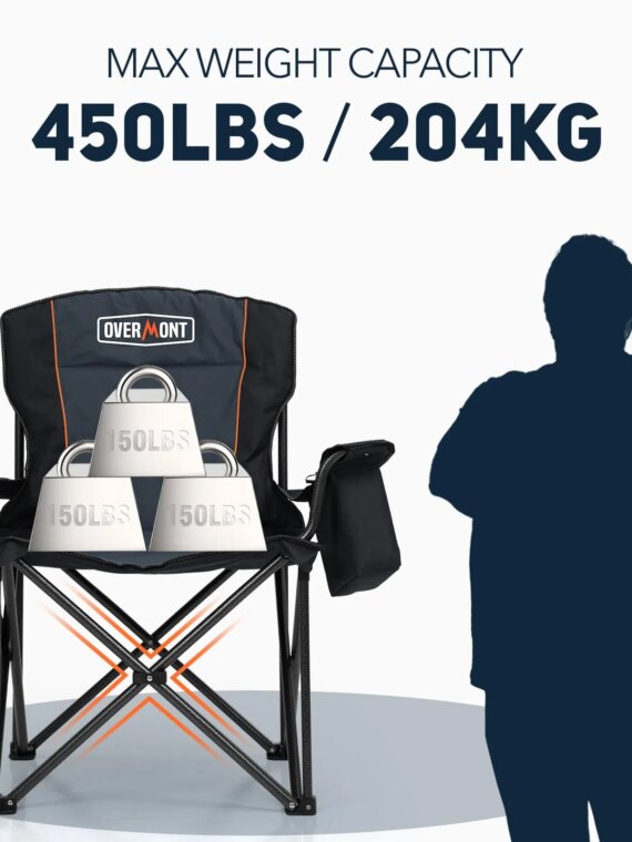 Overmont Oversized Folding Camping Chair 2-Pack, 450 lbs Capacity, with Cooler Bag & Cup Holder, Portable & Durable 600D Fabric
