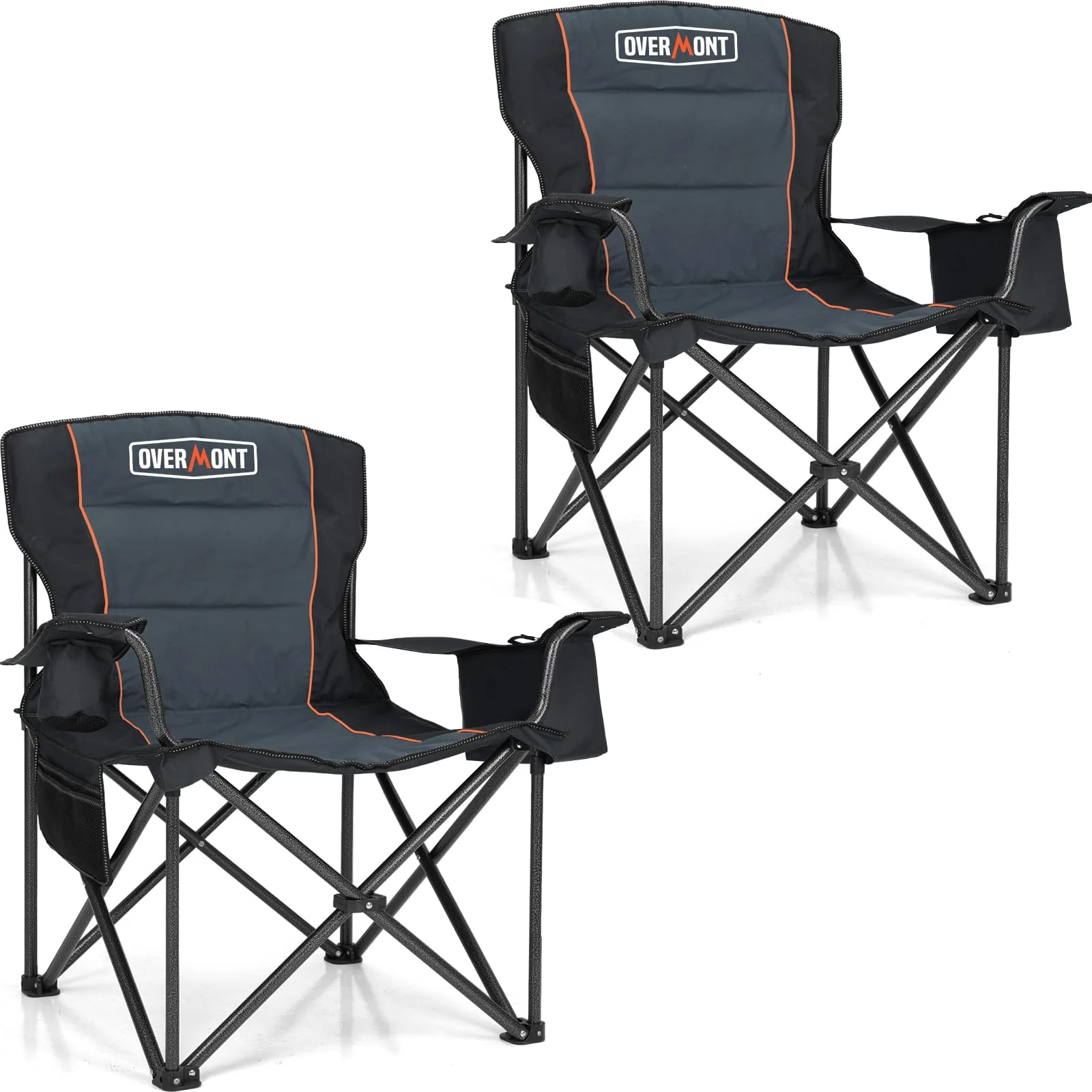 Overmont Oversized Folding Camping Chair 2-Pack, 450 lbs Capacity, with Cooler Bag & Cup Holder, Portable & Durable 600D Fabric