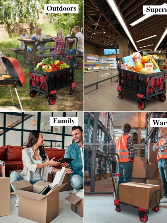 Oyoest Heavy Duty 2-in-1 Folding Hand Truck Dolly with Basket, 330 lbs Capacity, Rubber Wheels