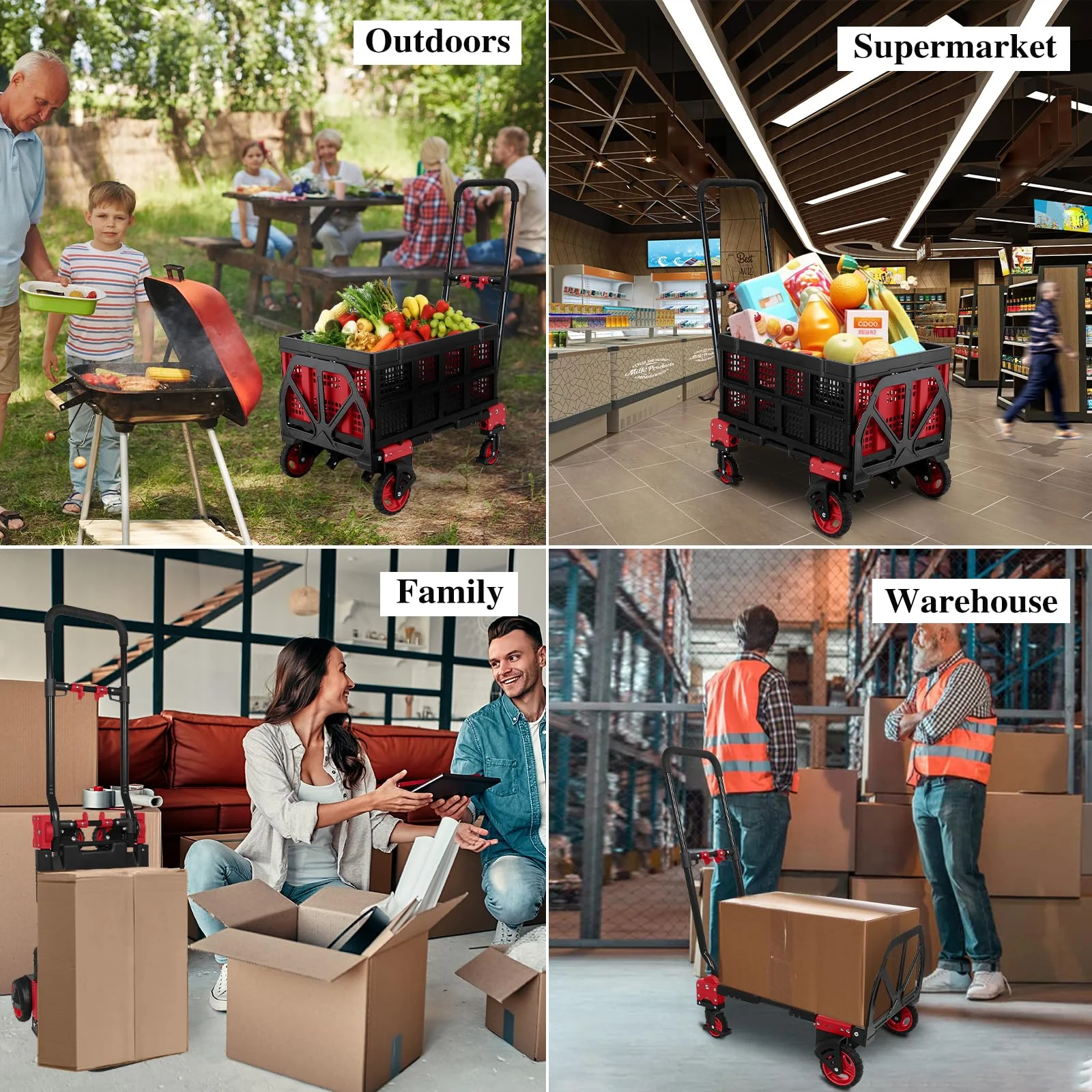 Oyoest Heavy Duty 2-in-1 Folding Hand Truck Dolly with Basket, 330 lbs Capacity, Rubber Wheels