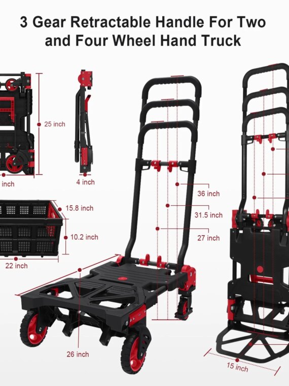 Oyoest Heavy Duty 2-in-1 Folding Hand Truck Dolly with Basket, 330 lbs Capacity, Rubber Wheels