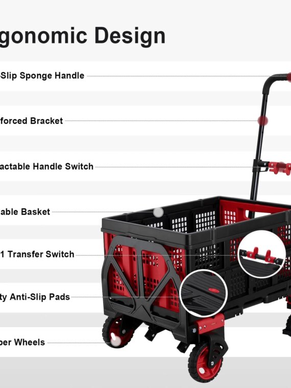 Oyoest Heavy Duty 2-in-1 Folding Hand Truck Dolly with Basket, 330 lbs Capacity, Rubber Wheels