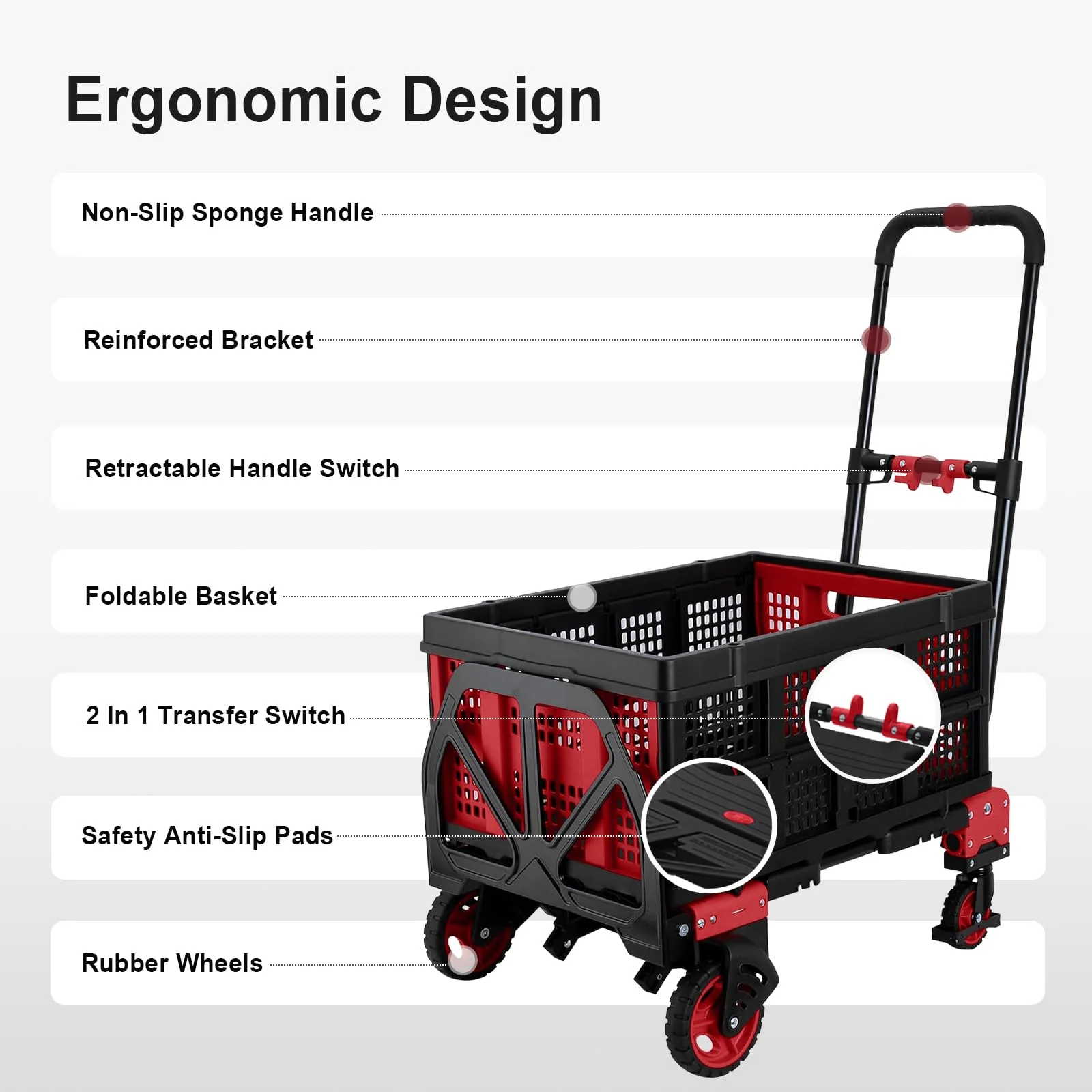 Oyoest Heavy Duty 2-in-1 Folding Hand Truck Dolly with Basket, 330 lbs Capacity, Rubber Wheels