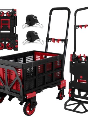Oyoest Heavy Duty 2-in-1 Folding Hand Truck Dolly with Basket, 330 lbs Capacity, Rubber Wheels