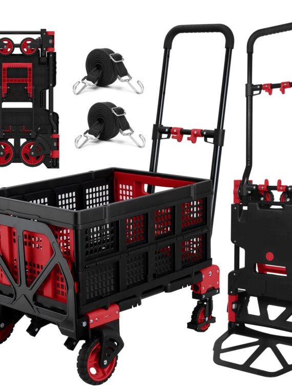 Oyoest Heavy Duty 2-in-1 Folding Hand Truck Dolly with Basket, 330 lbs Capacity, Rubber Wheels