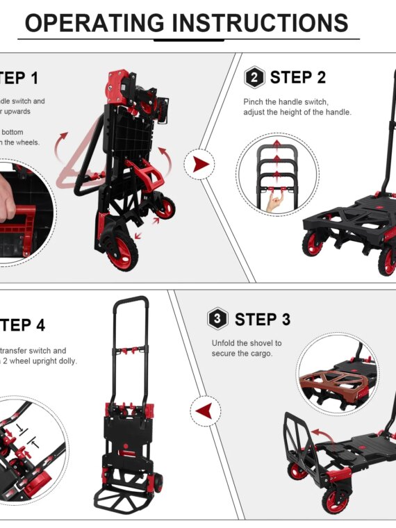 Oyoest Heavy Duty 2-in-1 Folding Hand Truck Dolly with Basket, 330 lbs Capacity, Rubber Wheels