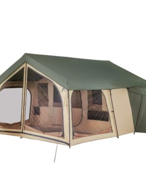 Ozark Trail 14-Person Cabin Tent, 2-Room, Screen Porch, Beige/Green, Camping Shelter
