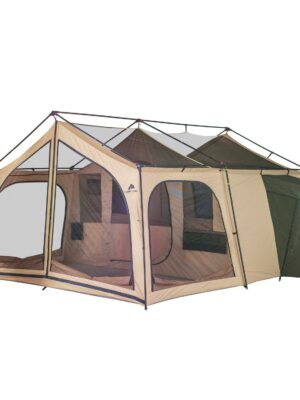 Ozark Trail 14-Person Cabin Tent, 2-Room, Screen Porch, Beige/Green, Camping Shelter