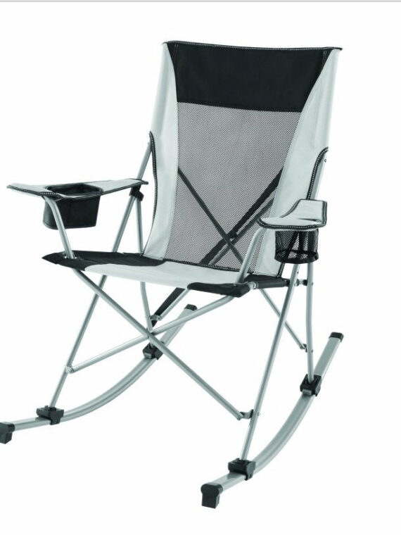 Ozark Trail 2-in-1 Tension Camp Rocking Chair, Gray, Steel Frame, 400 lbs Capacity