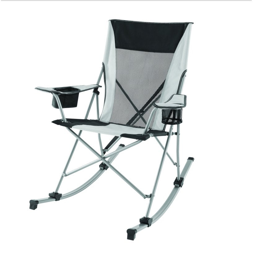 Ozark Trail 2-in-1 Tension Camp Rocking Chair, Gray, Steel Frame, 400 lbs Capacity