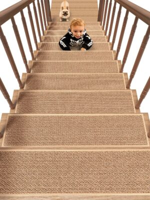 PADOOR 15PCS Non-Slip Stair Treads 8"x30" - Rubber Backing, Washable Carpet for Wood, Tile, Marble