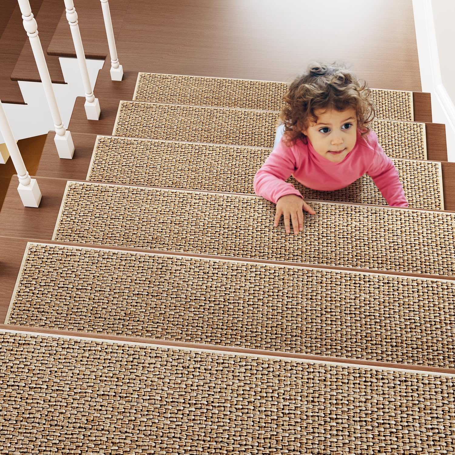 PADOOR 15PCS Non-Slip Stair Treads 8"x30" - Rubber Backing, Washable Carpet for Wood, Tile, Marble