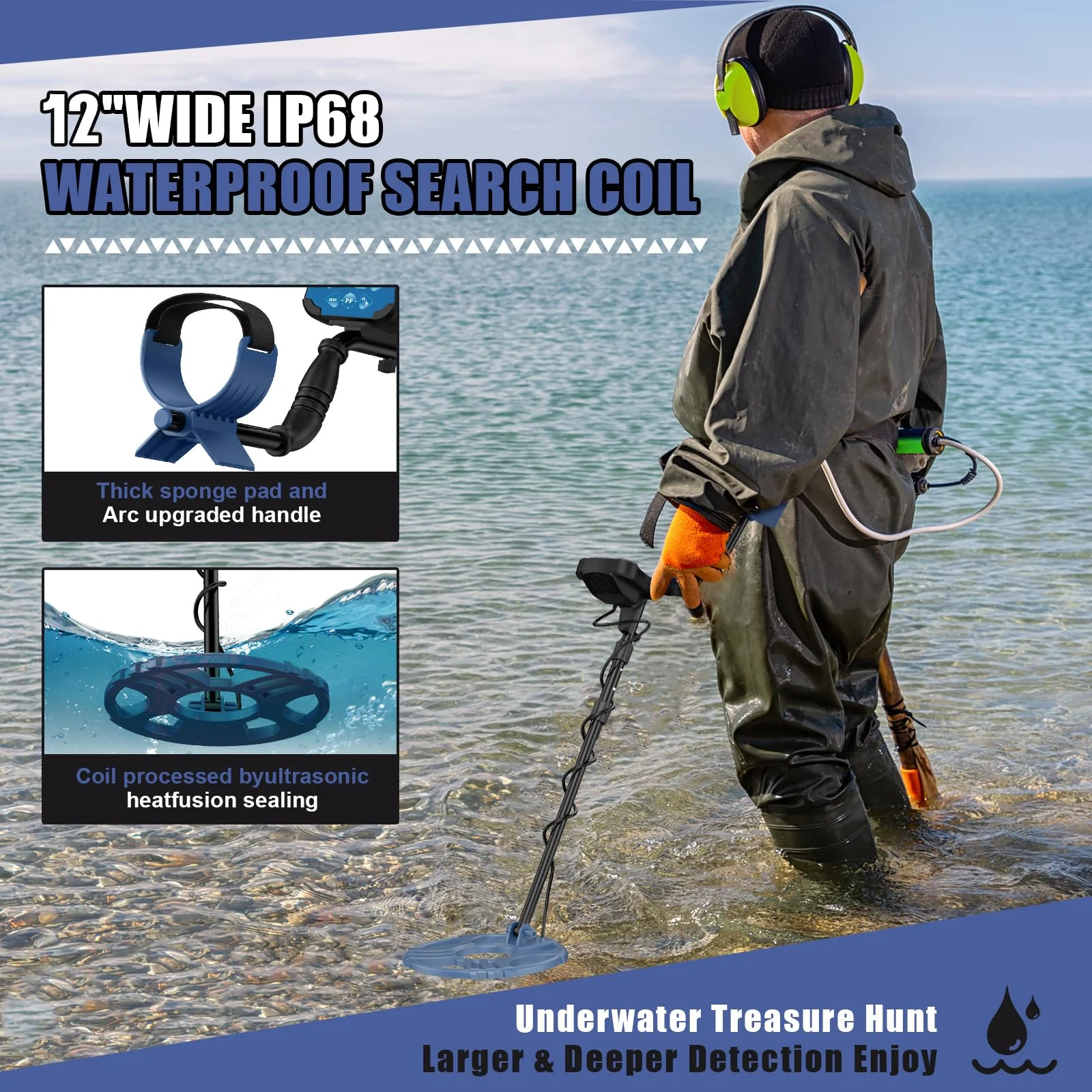 PalliPartners 12" Coil Metal Detector with Advanced DSP Chip, Lightweight, 5 Modes, Waterproof Coil, LCD Display