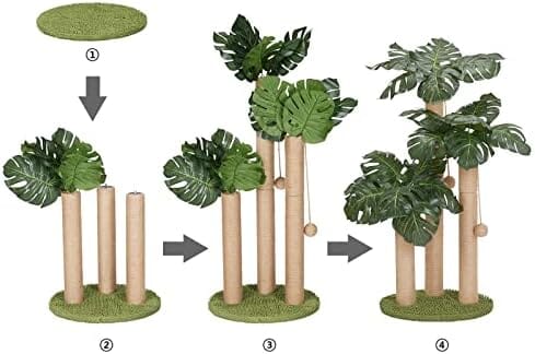 Palm Paradise Cat Scratcher Tree by [Brand] – 33″ Tall, 3 Poles, 2 Interactive Balls, Dual-Base Stability, Green Decor