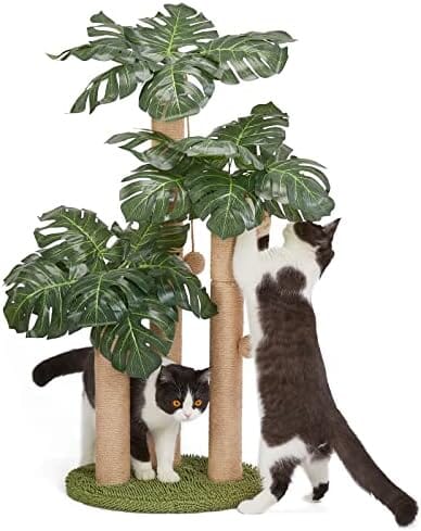 Palm Paradise Cat Scratcher Tree by [Brand] - 33" Tall, 3 Poles, 2 Interactive Balls, Dual-Base Stability, Green Decor