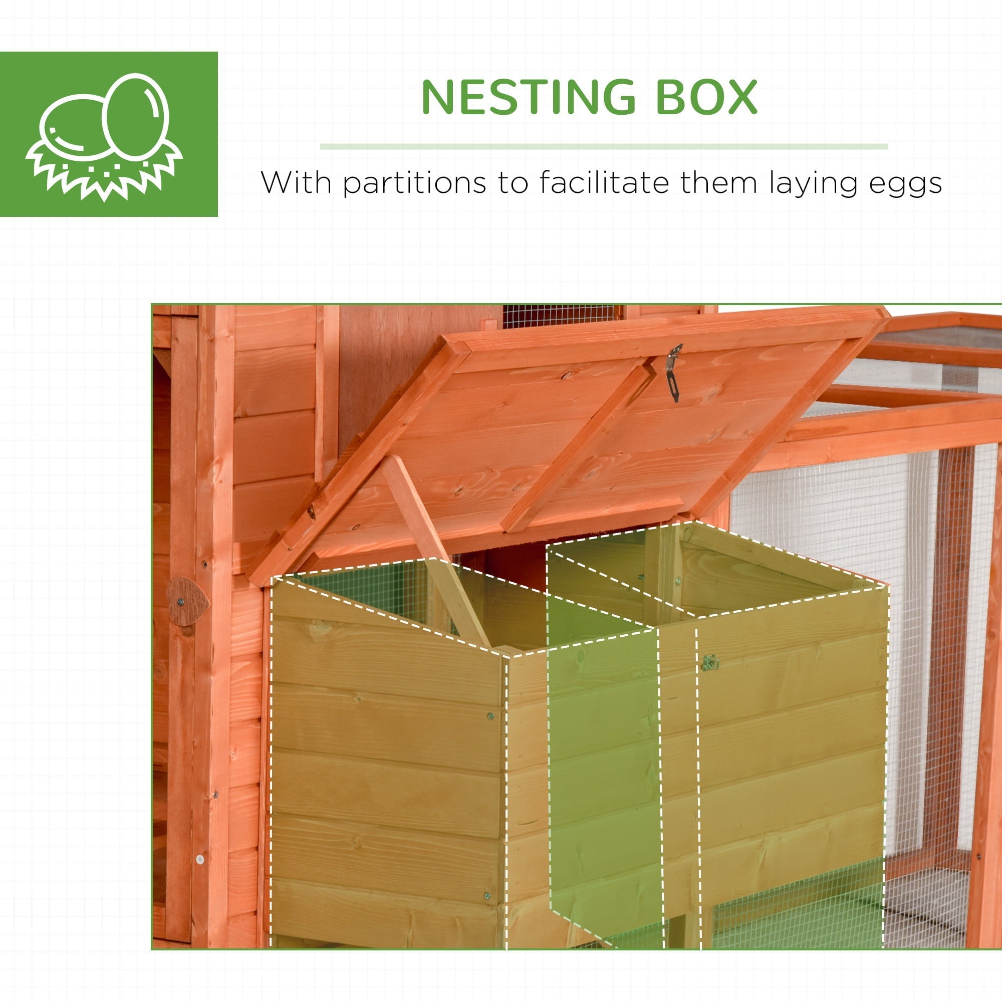 PawHut Large Chicken Coop with Waterproof Roof, Nesting Box & Easy-Clean Tray for Hens & Ducks