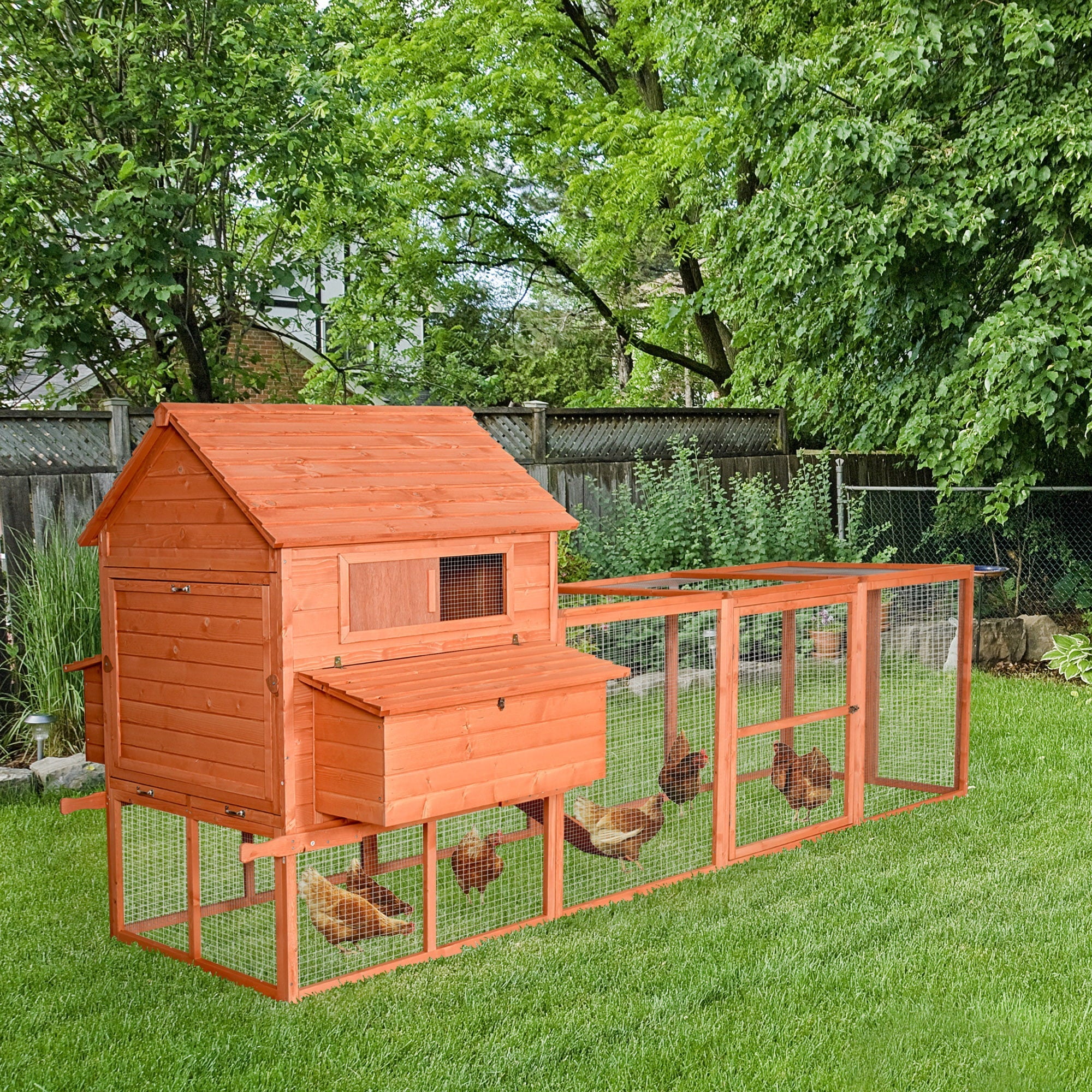 PawHut Large Chicken Coop with Waterproof Roof, Nesting Box & Easy-Clean Tray for Hens & Ducks