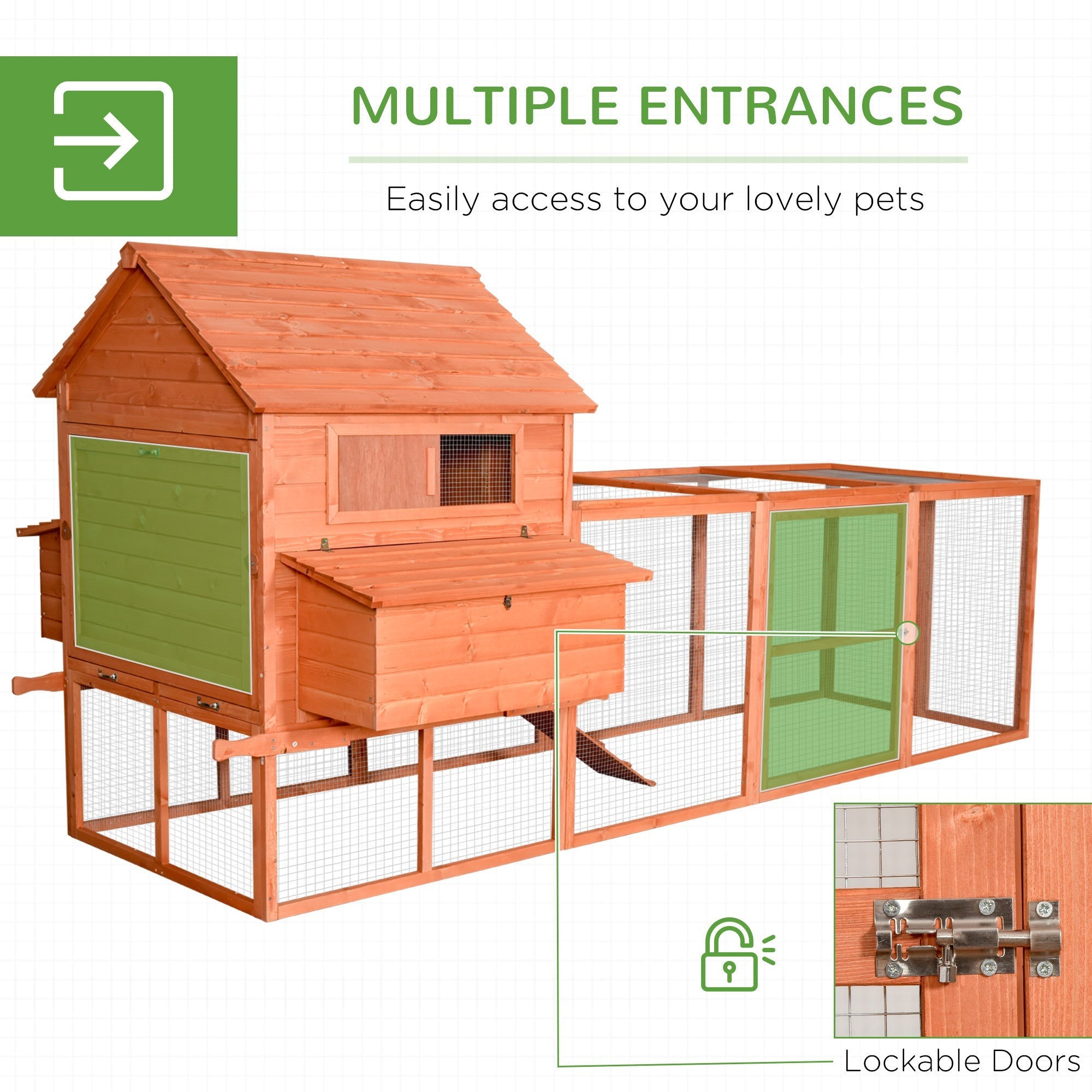 PawHut Large Chicken Coop with Waterproof Roof, Nesting Box & Easy-Clean Tray for Hens & Ducks
