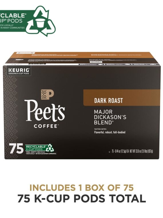 Peet's Major Dickason's Blend Dark Roast Coffee K-Cup Pods, 75 Count, 100% Arabica, Keurig Compatible