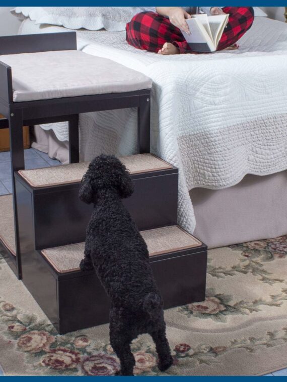 Penn-Plax Buddy Bunk Multi-Level Pet Bed & Stairs, Small Breeds, Elevated Wood Design