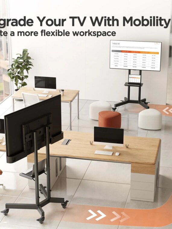Perlegear Heavy Duty Rolling TV Stand for 32-85 Inch Screens, Height Adjustable, Easy Mobility, No Drilling Required