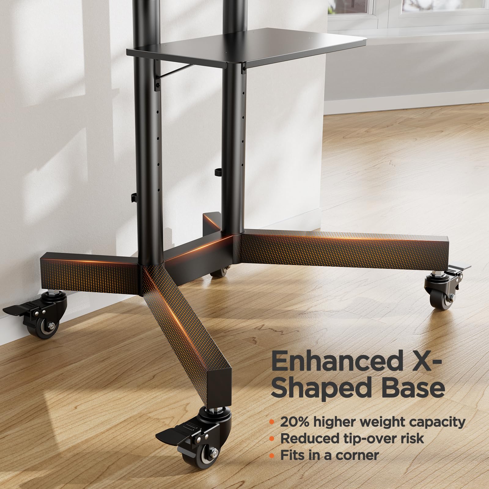 Perlegear Heavy Duty Rolling TV Stand for 32-85 Inch Screens, Height Adjustable, Easy Mobility, No Drilling Required