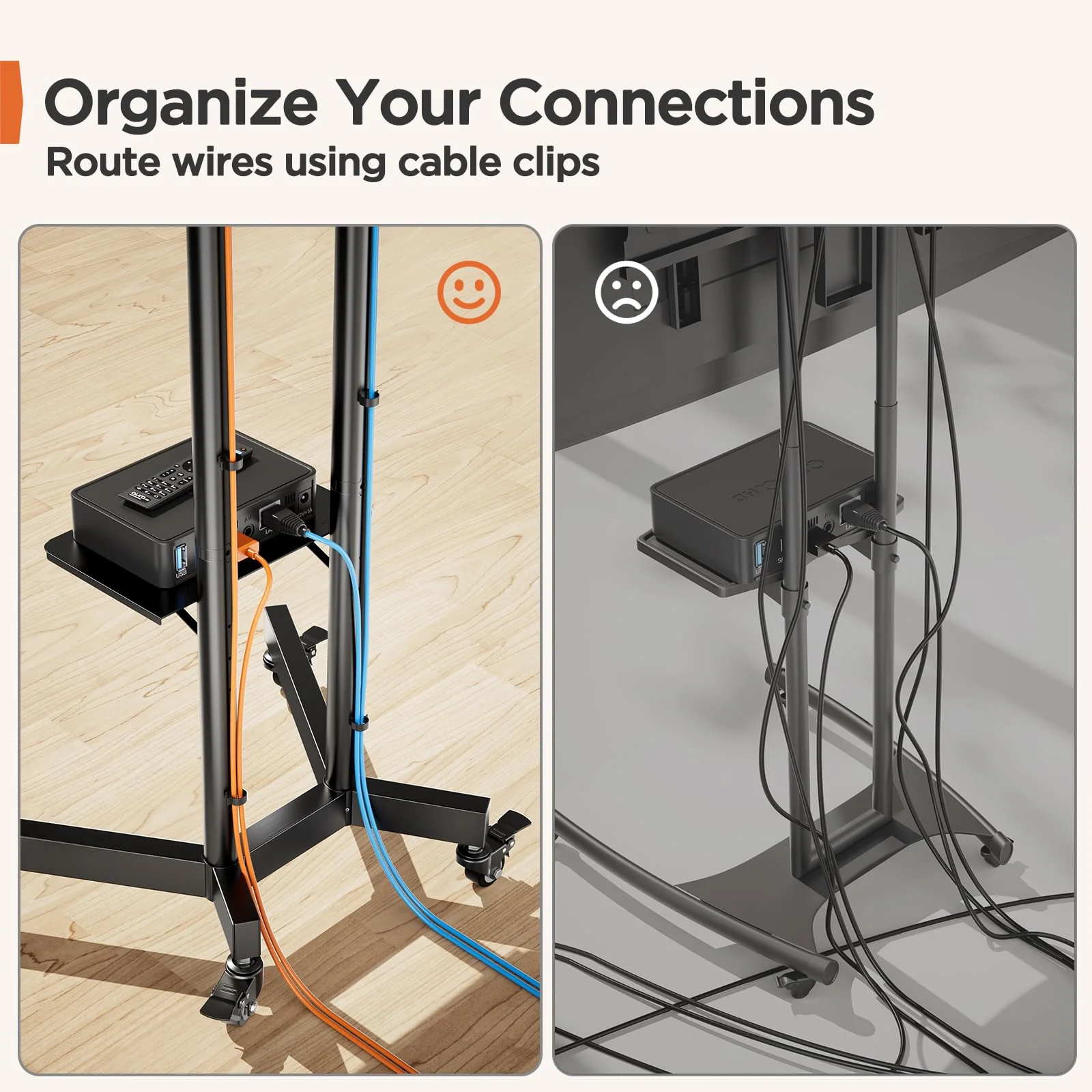 Perlegear Heavy Duty Rolling TV Stand for 32-85 Inch Screens, Height Adjustable, Easy Mobility, No Drilling Required