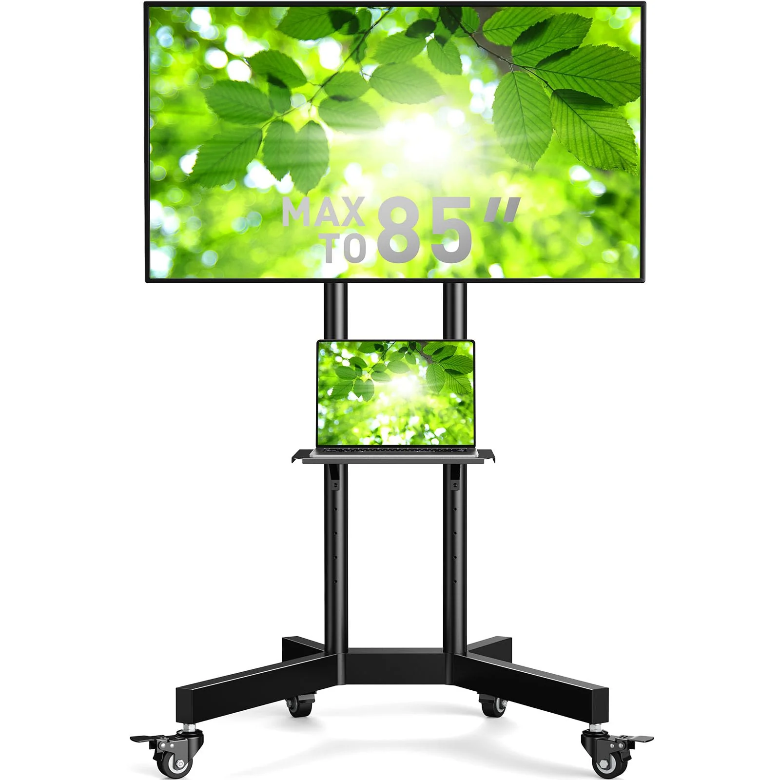 Perlegear Heavy Duty Rolling TV Stand for 32-85 Inch Screens, Height Adjustable, Easy Mobility, No Drilling Required