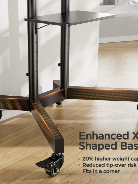 Perlegear Heavy Duty Rolling TV Stand for 32-85 Inch Screens with Adjustable Height & Cable Management