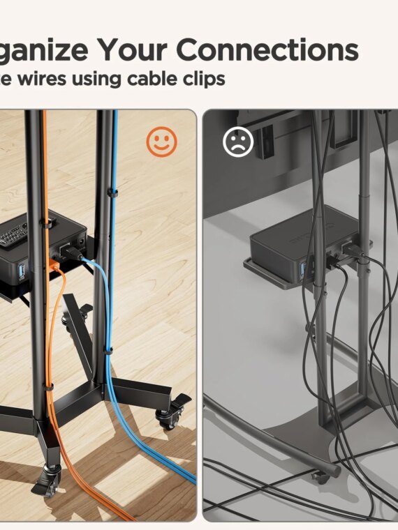 Perlegear Heavy Duty Rolling TV Stand for 32-85 Inch Screens with Adjustable Height & Cable Management