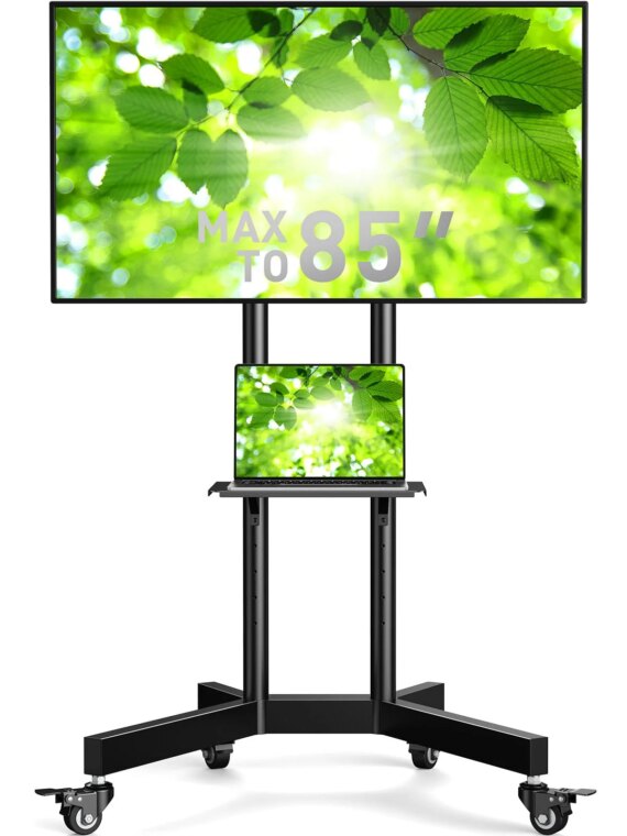 Perlegear Heavy Duty Rolling TV Stand for 32-85 Inch Screens with Adjustable Height & Cable Management