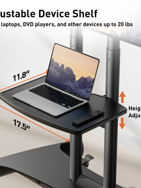 Perlegear Rolling TV Stand with AV Shelf for 32-80 Inch TVs, Adjustable Height, Universal VESA, Mobile Cart for Home & Office