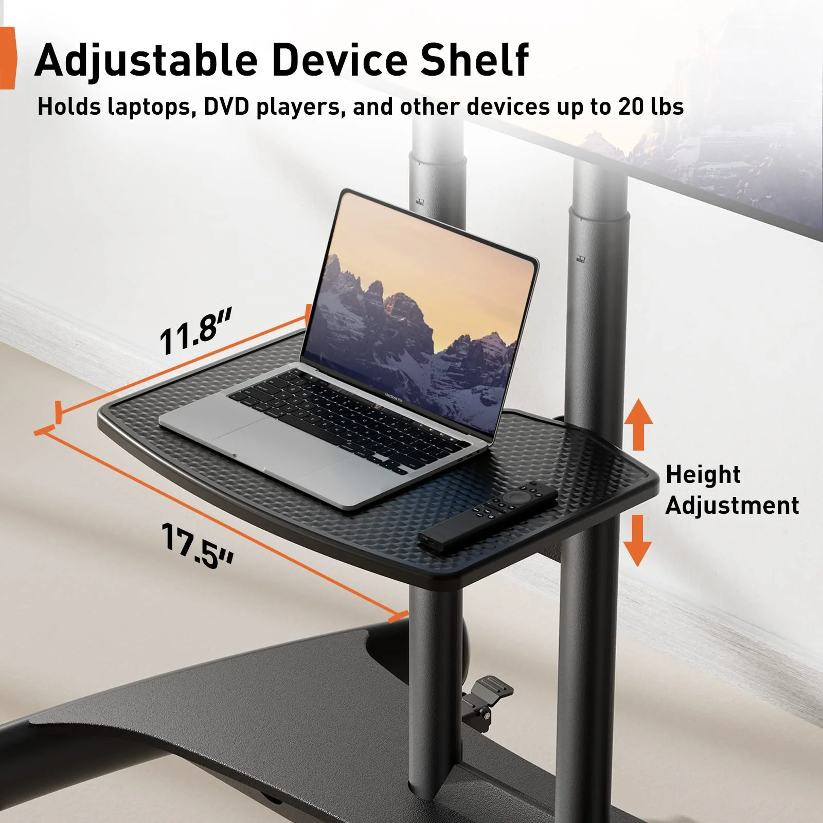 Perlegear Rolling TV Stand with AV Shelf for 32-80 Inch TVs, Adjustable Height, Universal VESA, Mobile Cart for Home & Office