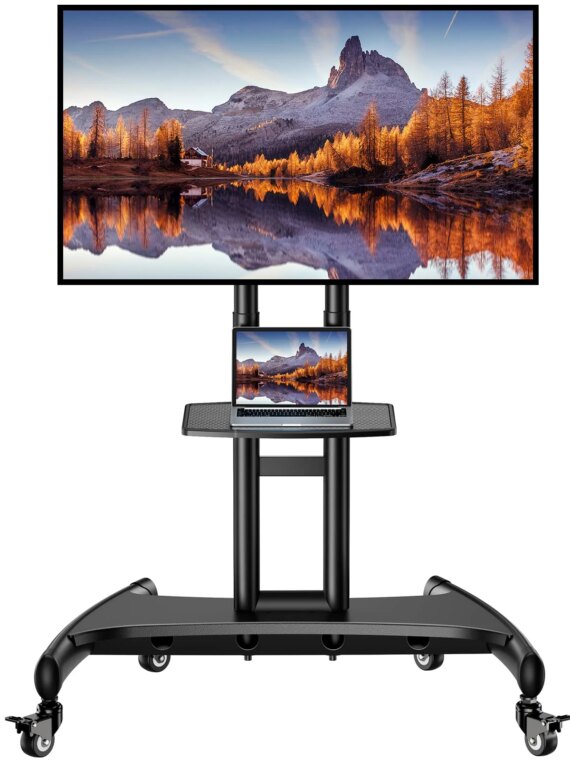 Perlegear Rolling TV Stand with AV Shelf for 32-80 Inch TVs, Adjustable Height, Universal VESA, Mobile Cart for Home & Office